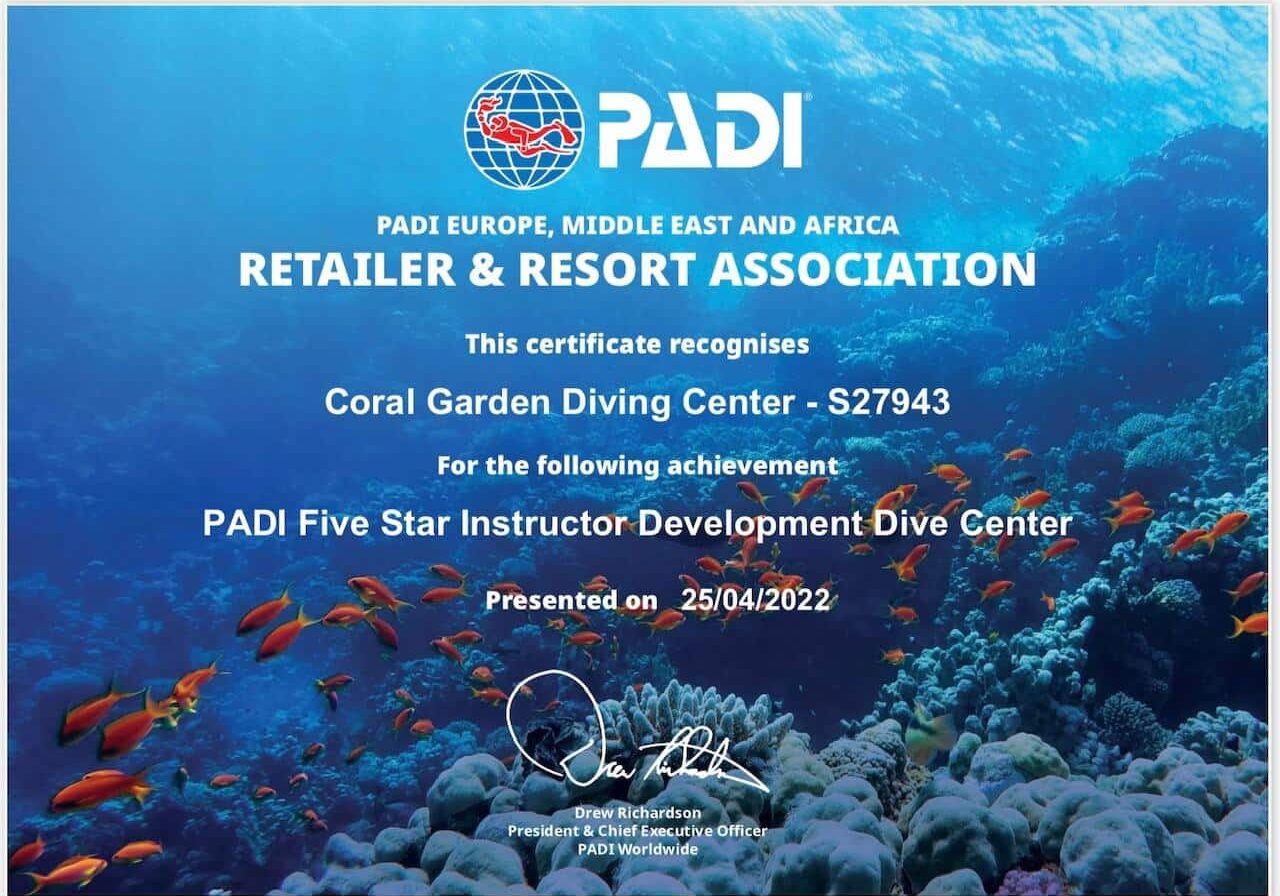 Padi 5 star instructor development center coral garden diving centre