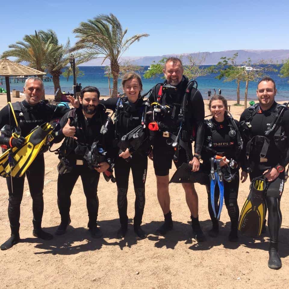 Big group of diver aqaba, Shore scuba diving in Aqaba red sea